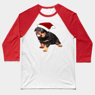 Cute Rottweiler Puppy Wearing Cartoon Santa Hat Baseball T-Shirt